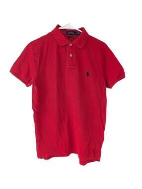 Polo Ralph Lauren Shirt Small S Red Custom Slim Fit Navy Pony Polo Mens 18.5x25